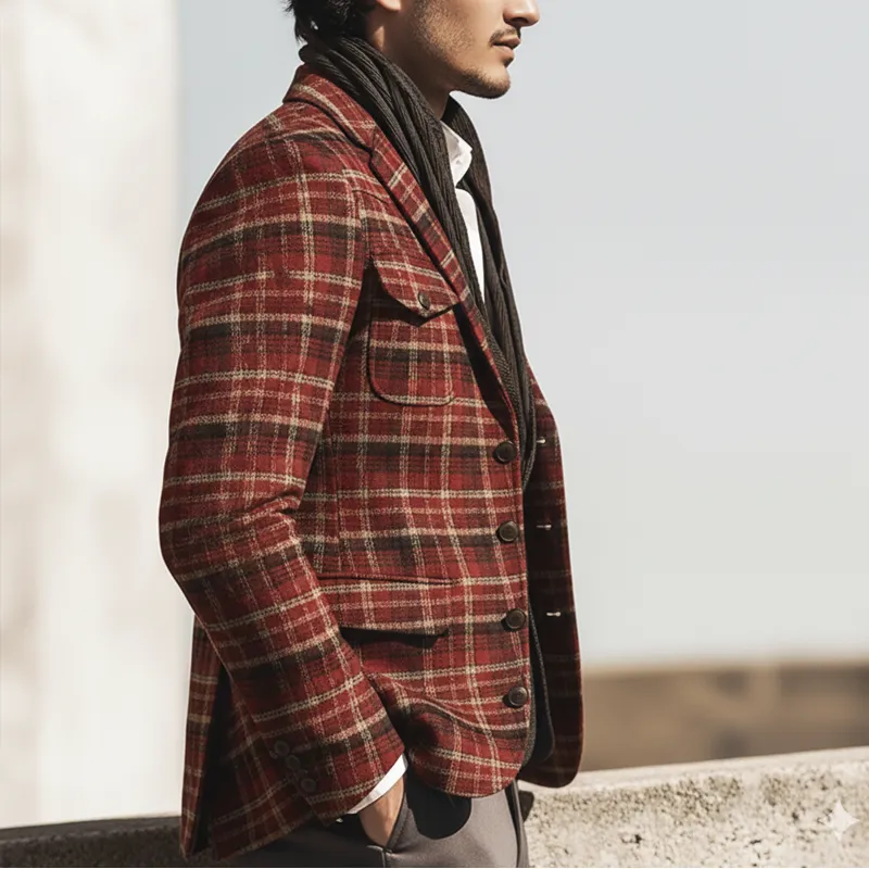 Men's Classic Plaid Single-breasted Double-vent Jacket MTA2926K3U sold by Manly product image thumbnail 3