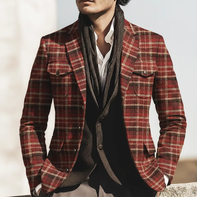 Men's Classic Plaid Single-breasted Double-vent Jacket MTA2926K3U sold by Manly product image thumbnail 2