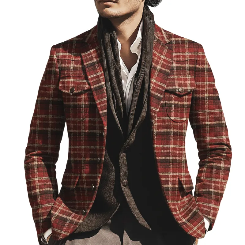 Men's Classic Plaid Single-breasted Double-vent Jacket MTA2926K3U sold by Manly