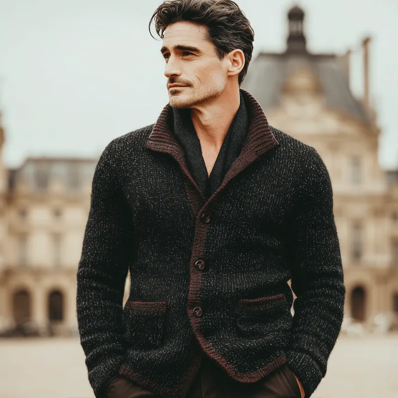 Men's Vintage Stand-collar Color-block Button-up Knitted Cardigan MTA2917K4U sold by Manly product image thumbnail 2