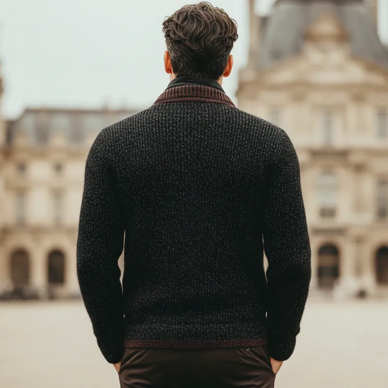 Men's Vintage Stand-collar Color-block Button-up Knitted Cardigan MTA2917K4U sold by Manly product image thumbnail 4