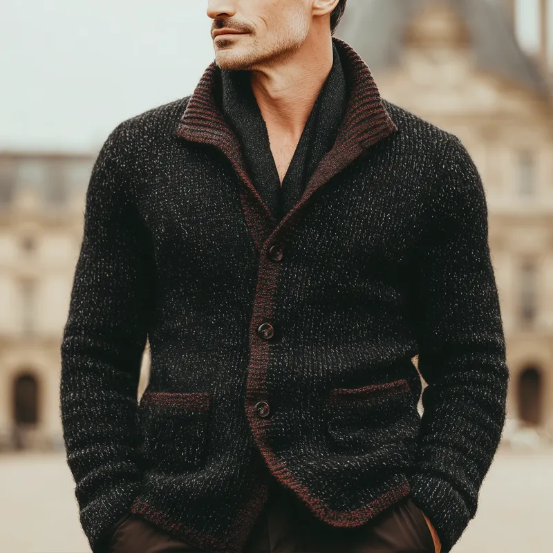 Men's Vintage Stand-collar Color-block Button-up Knitted Cardigan MTA2917K4U sold by Manly product image thumbnail 5