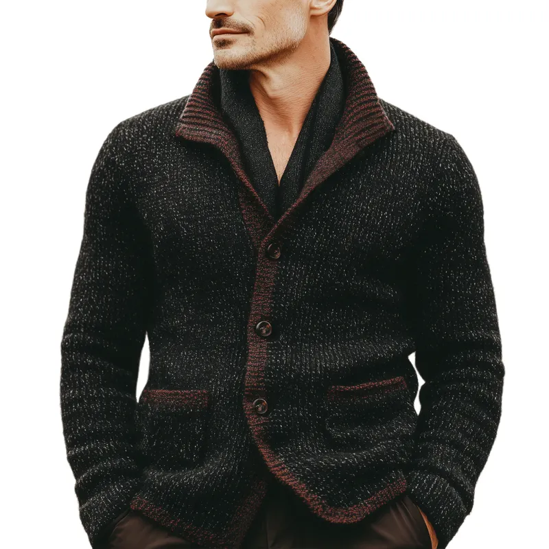 Men's Vintage Stand-collar Color-block Button-up Knitted Cardigan MTA2917K4U sold by Manly