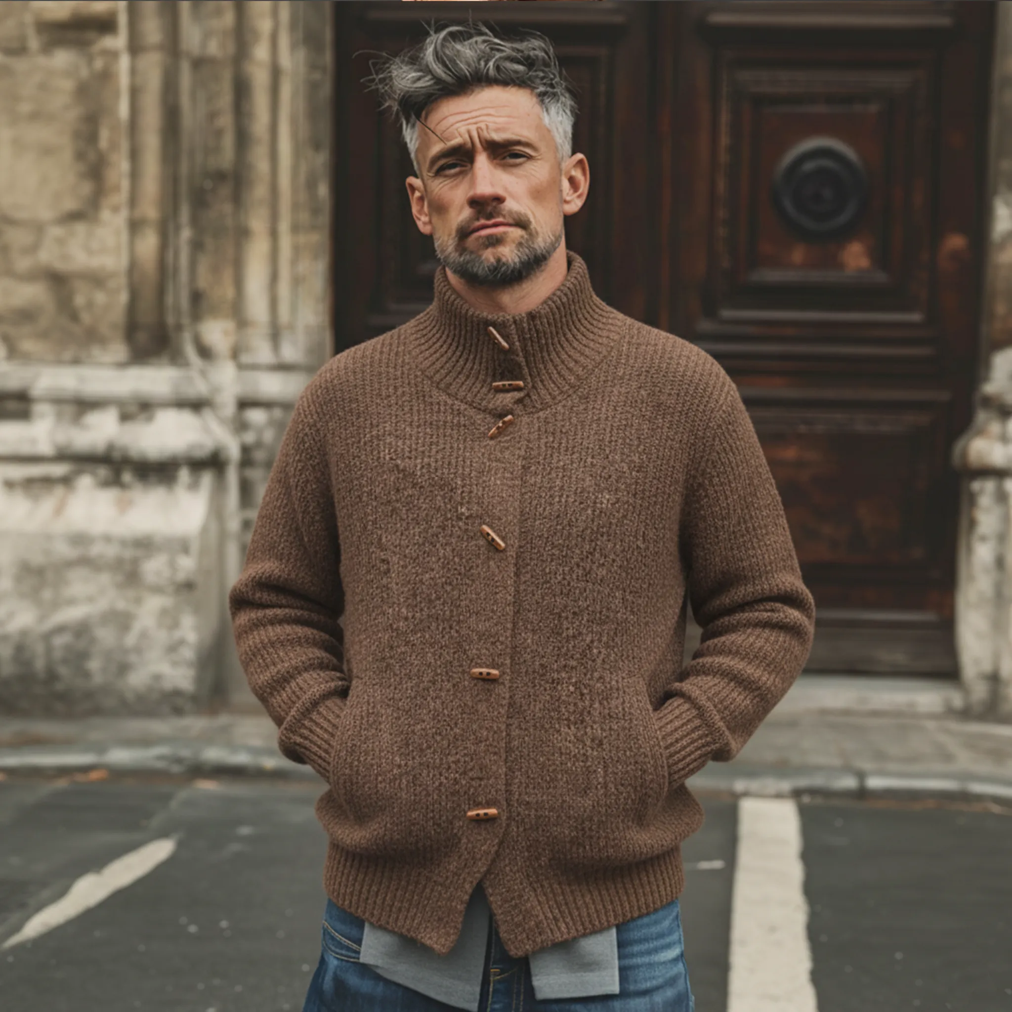 Men's Classic Retro Stand-up Collar Knitted Cardigan MTA2989K2K sold by Manly product image thumbnail 3