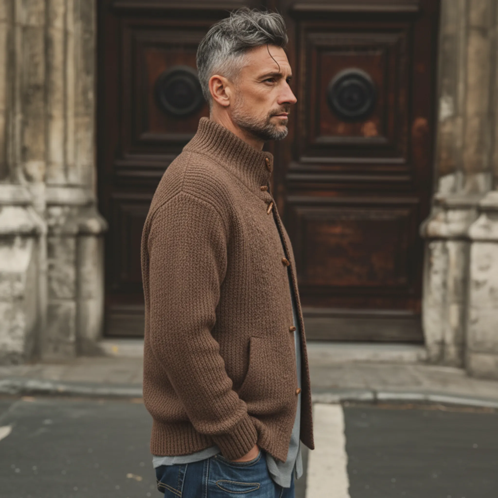 Men's Classic Retro Stand-up Collar Knitted Cardigan MTA2989K2K sold by Manly product image thumbnail 4