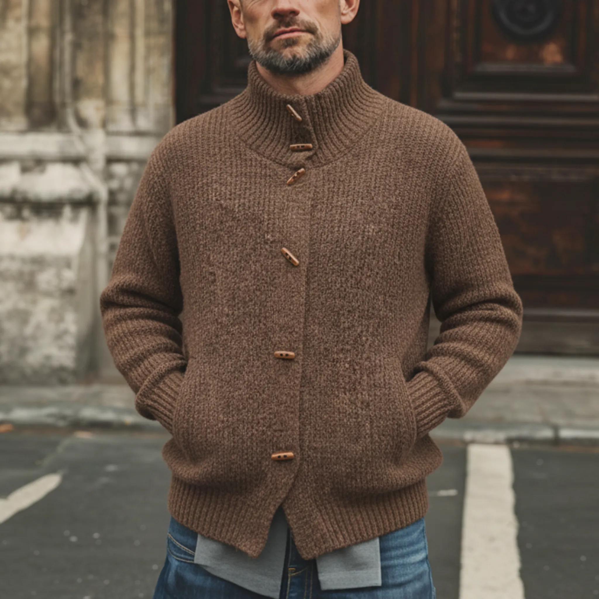 Men's Classic Retro Stand-up Collar Knitted Cardigan MTA2989K2K sold by Manly product image thumbnail 2