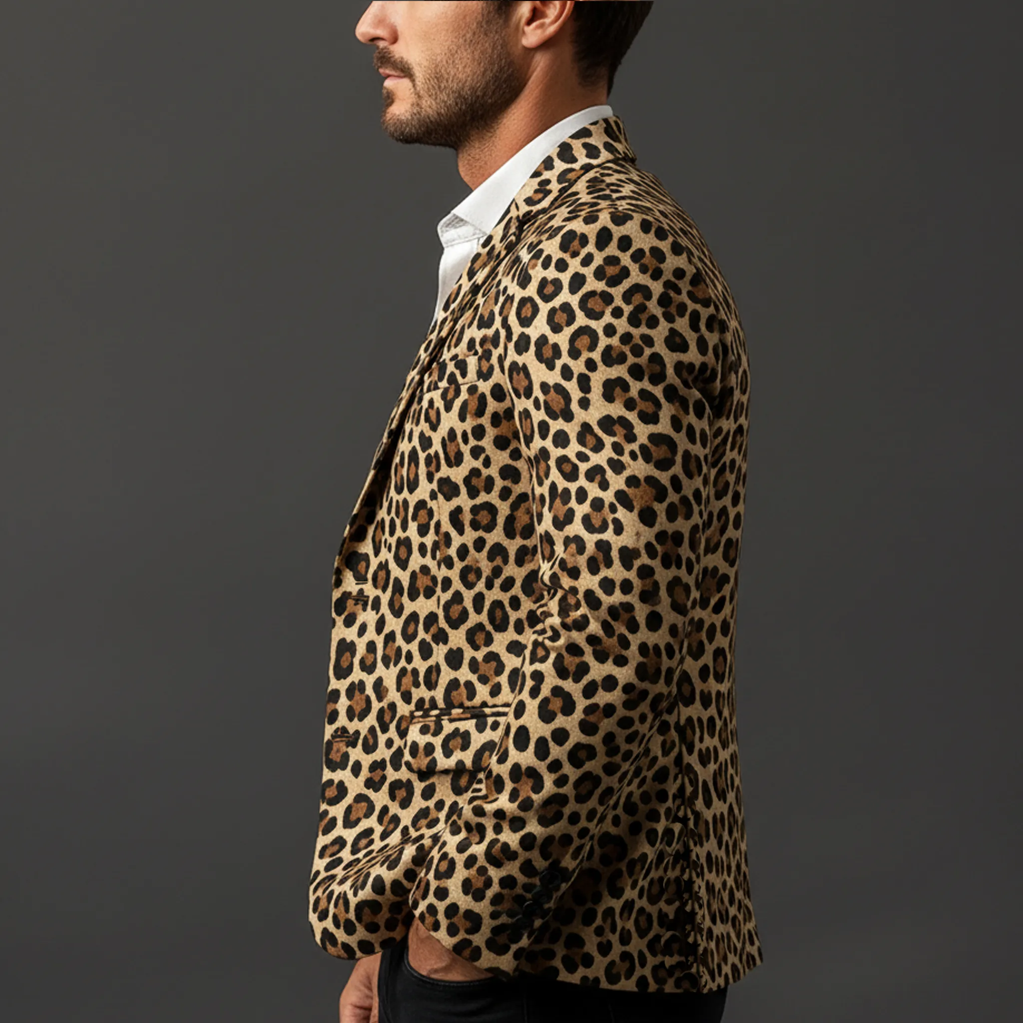 Men's Fashionable And Unique Leopard Print Faux Suede Single-breasted Blazer MTA2961K6K sold by Manly product image thumbnail 3