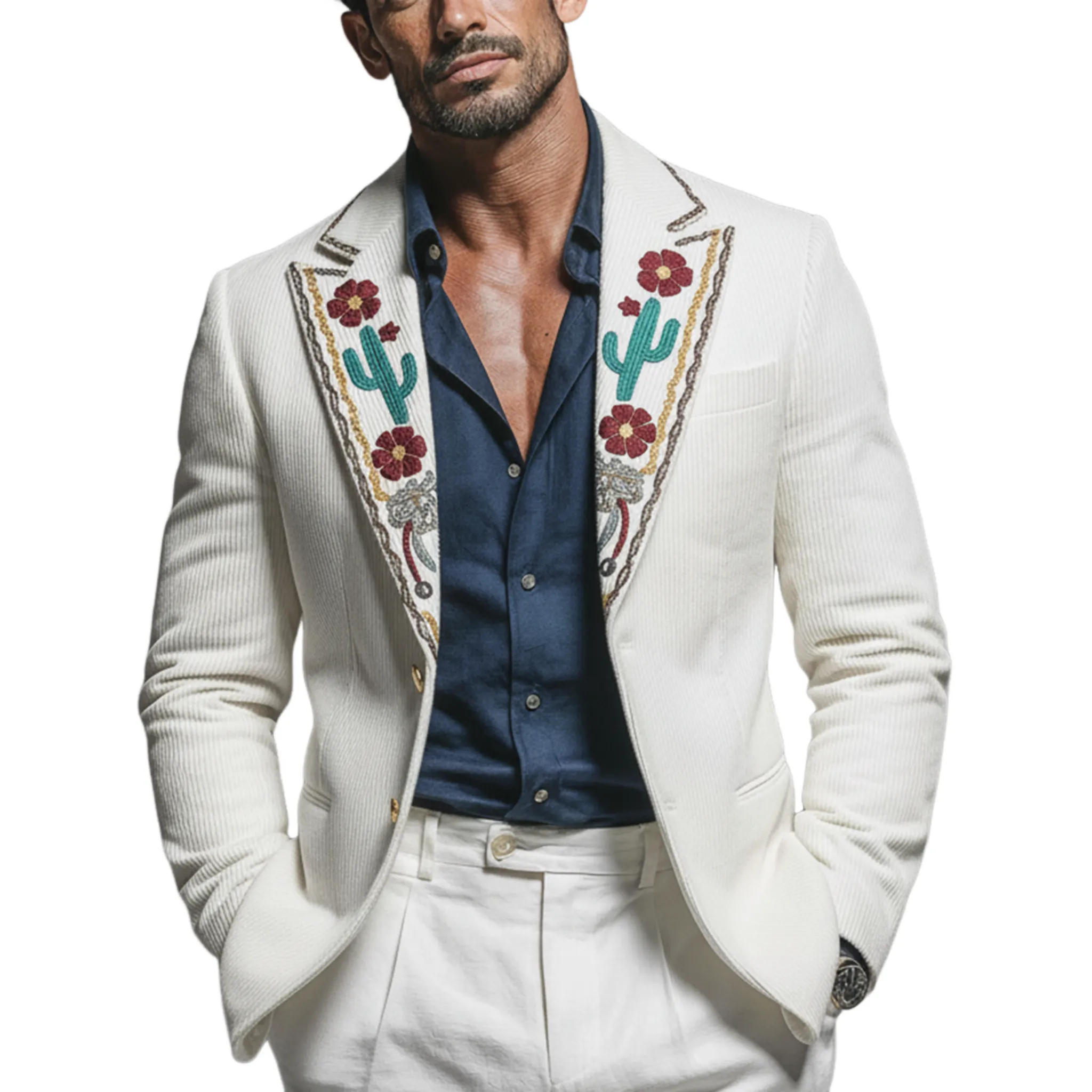 Men's Classic Retro Embroidered Corduroy Slim-fit Blazer MTA2923K2K sold by Manly