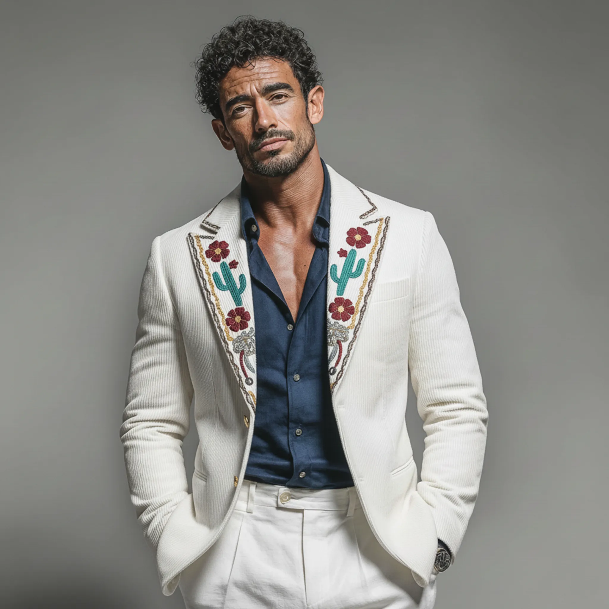 Men's Classic Retro Embroidered Corduroy Slim-fit Blazer MTA2923K2K sold by Manly product image thumbnail 2