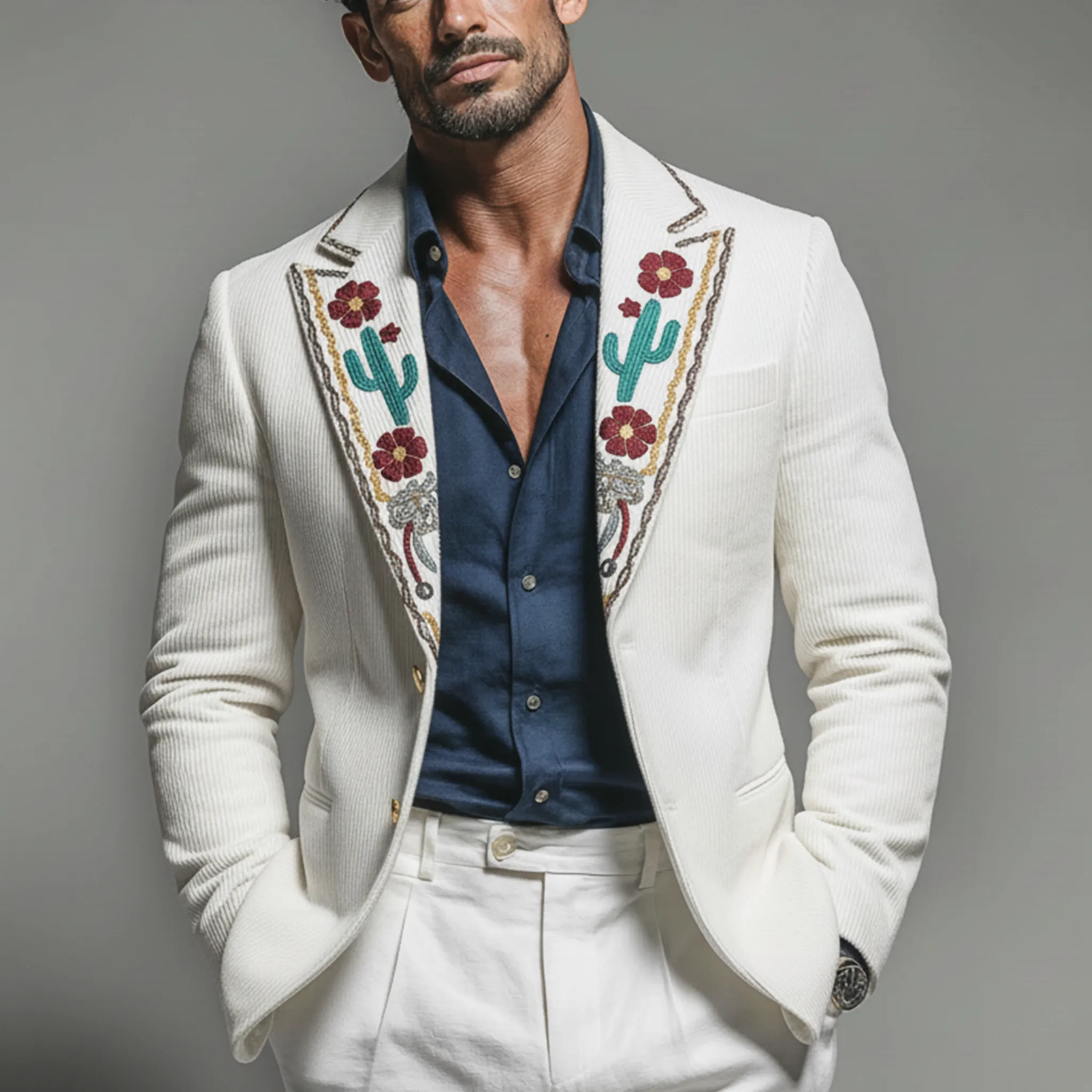 Men's Classic Retro Embroidered Corduroy Slim-fit Blazer MTA2923K2K sold by Manly product image thumbnail 3