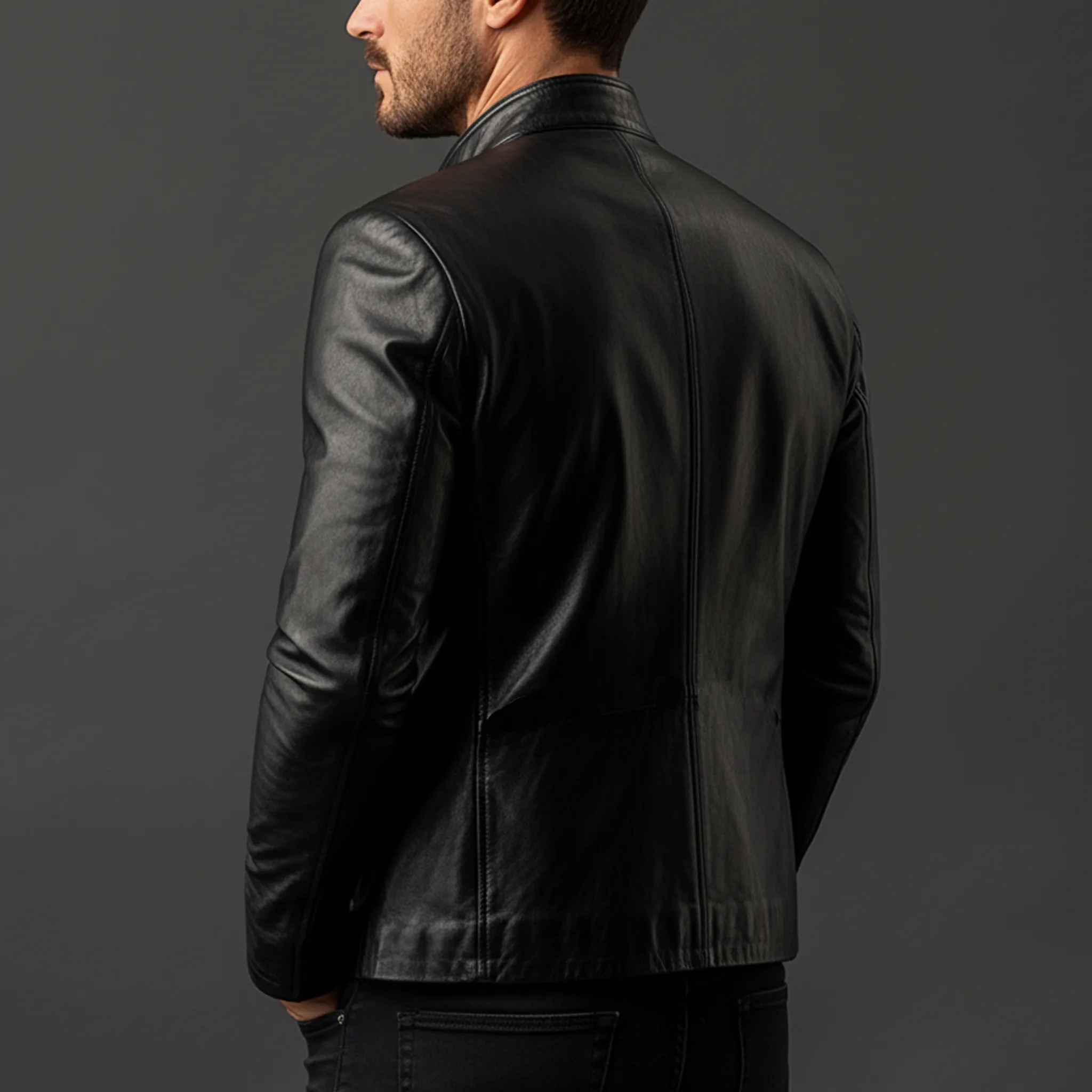 Men's Classic Retro PU Leather Stand Collar Single-breasted Slim Fit Jacket MTA2993K0K sold by Manly product image thumbnail 4