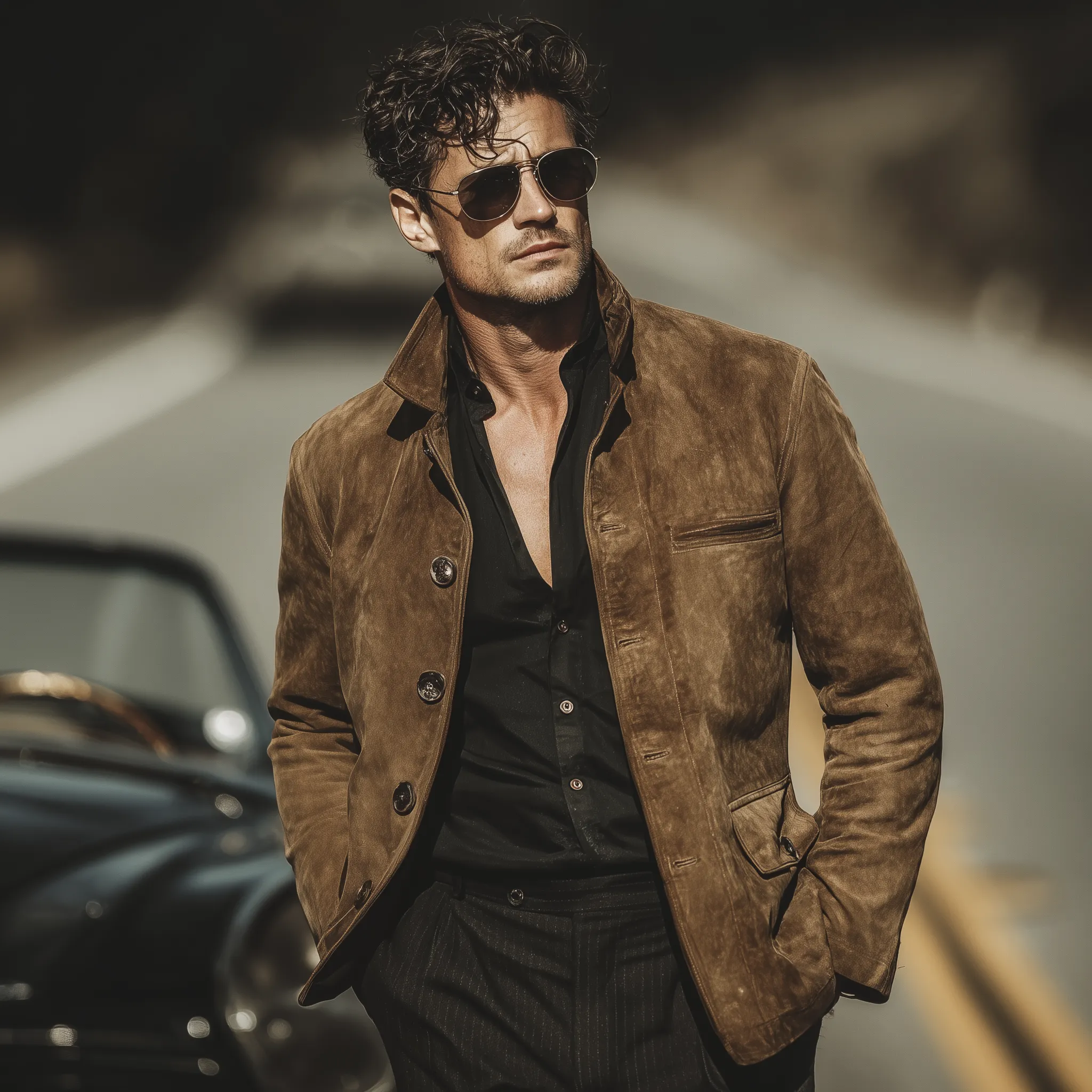 Men's Classic Retro Western Style Faux Suede Stand Collar Single-breasted Jacket MTA2915K3K sold by Manly product image thumbnail 3