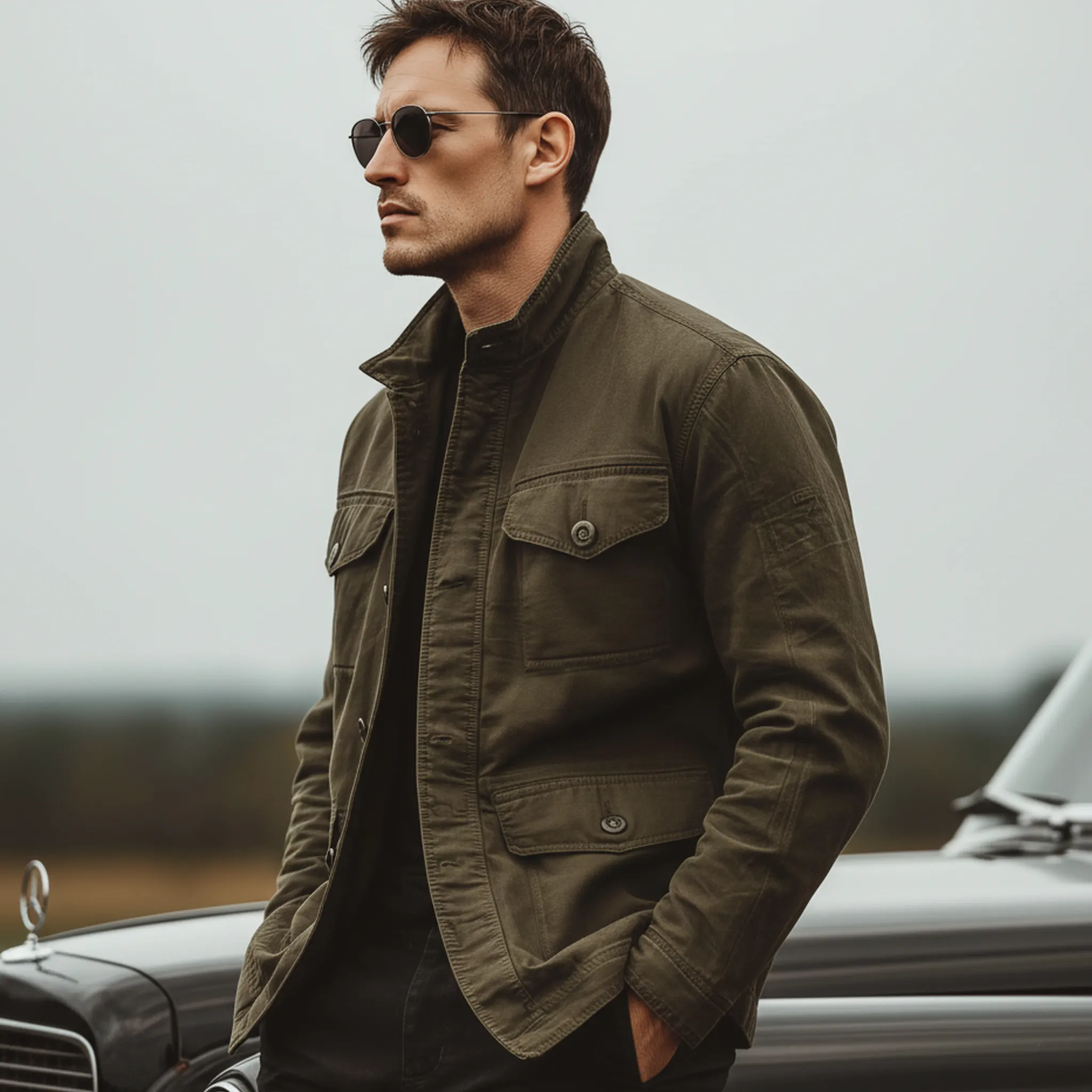 Men's Classic Casual Western Style Stand Collar Multi-Pocket Washed Twill Cotton Jacket MTA2961K1K sold by Manly product image thumbnail 3