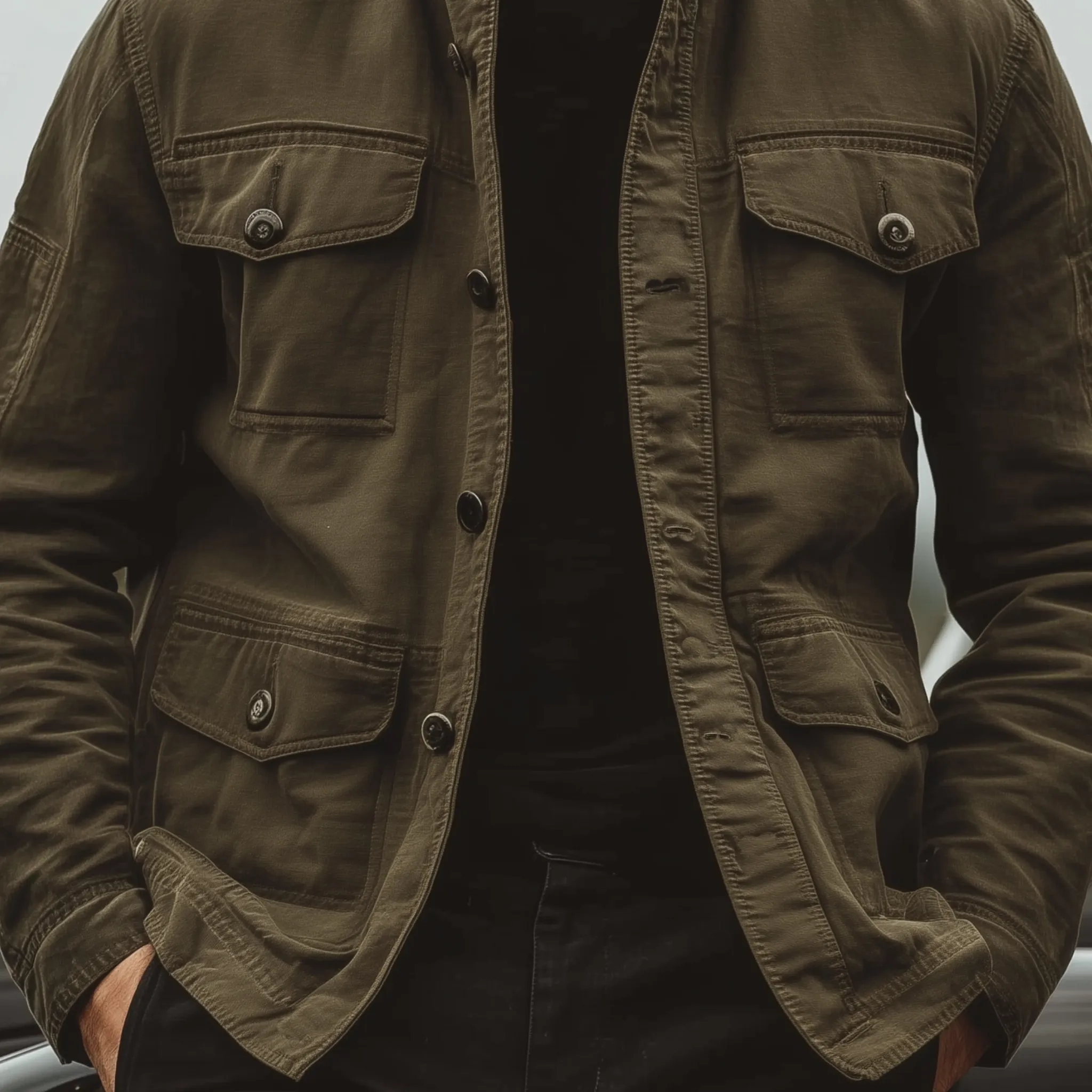 Men's Classic Casual Western Style Stand Collar Multi-Pocket Washed Twill Cotton Jacket MTA2961K1K sold by Manly product image thumbnail 5