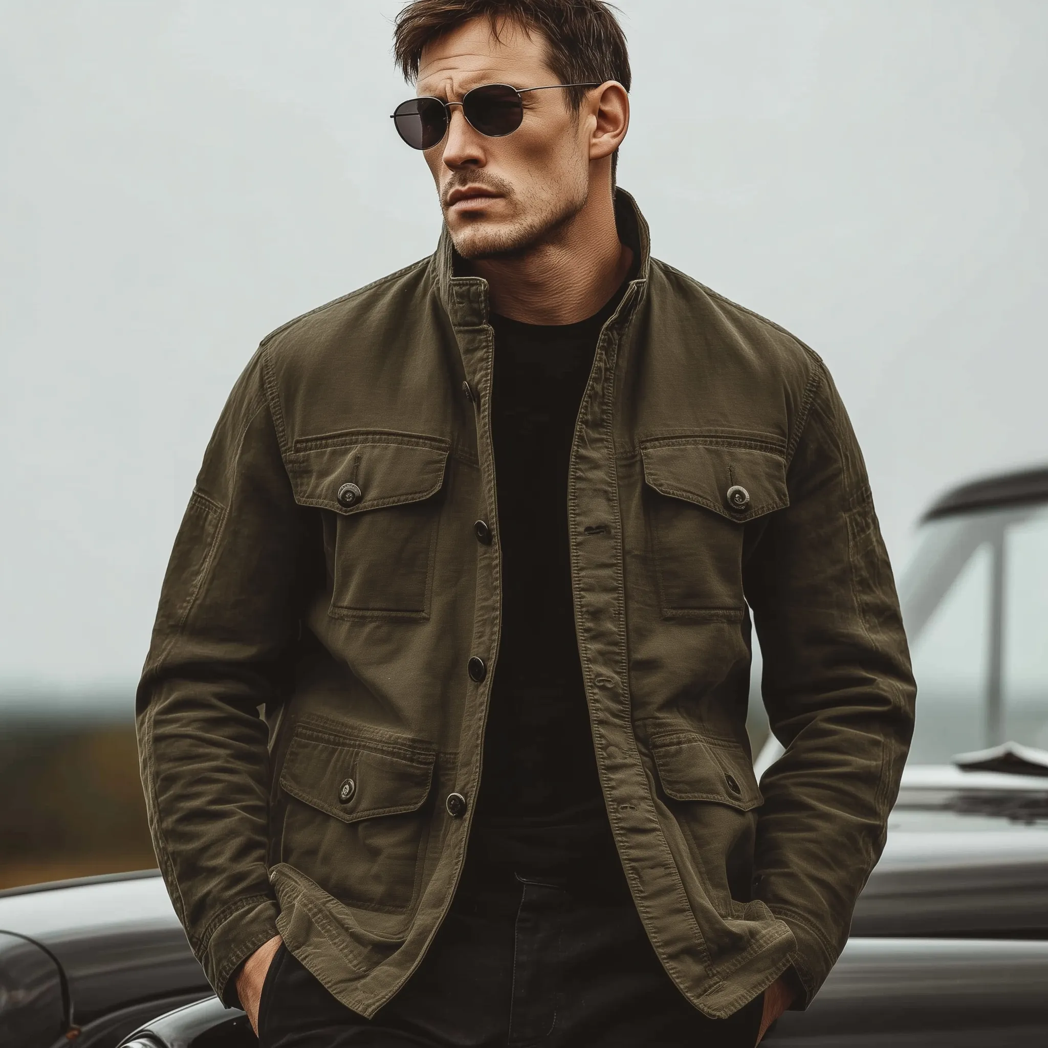 Men's Classic Casual Western Style Stand Collar Multi-Pocket Washed Twill Cotton Jacket MTA2961K1K sold by Manly product image thumbnail 2