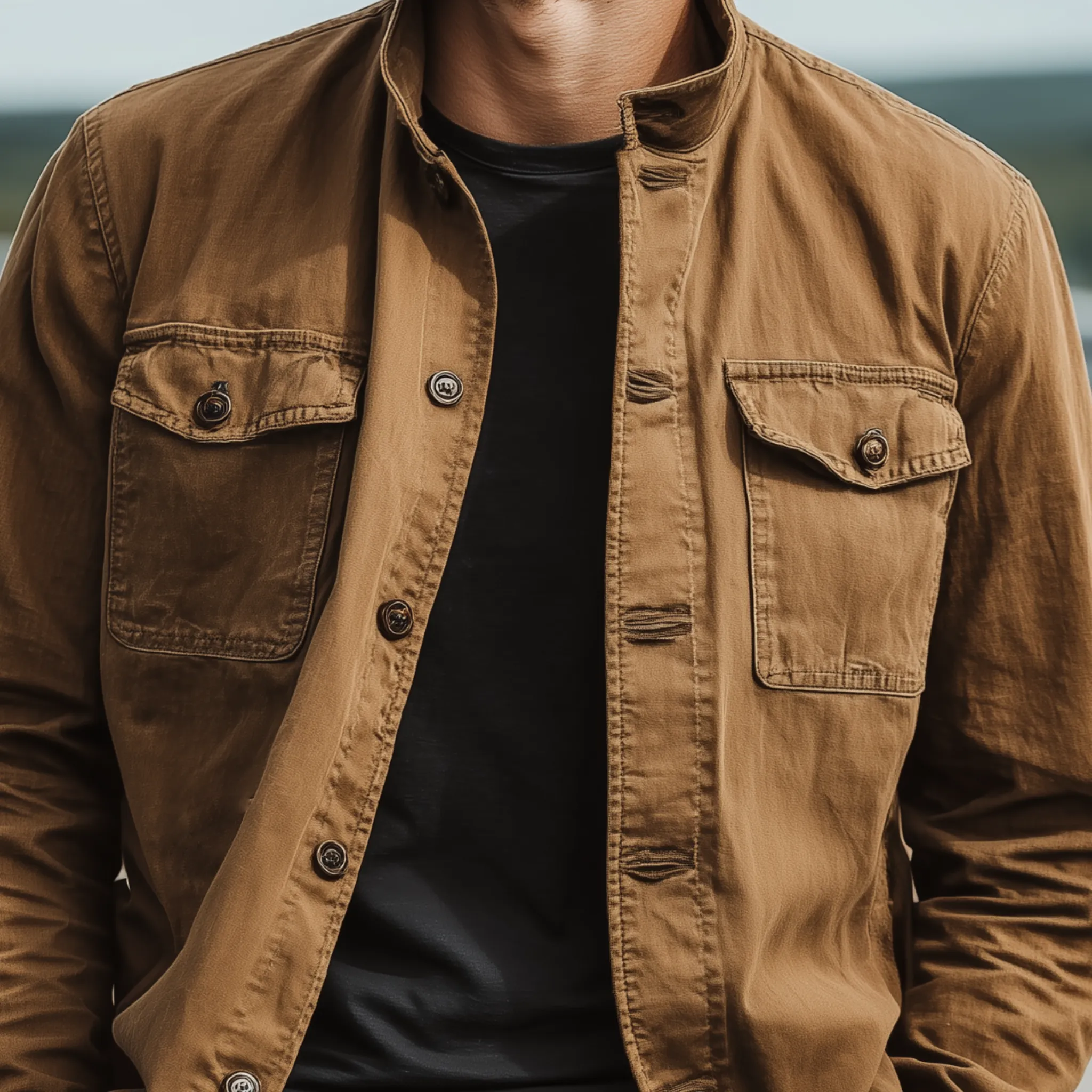 Men's Classic Casual Western Style Stand Collar Washed Twill Cotton Jacket MTA2904K2K sold by Manly product image thumbnail 5