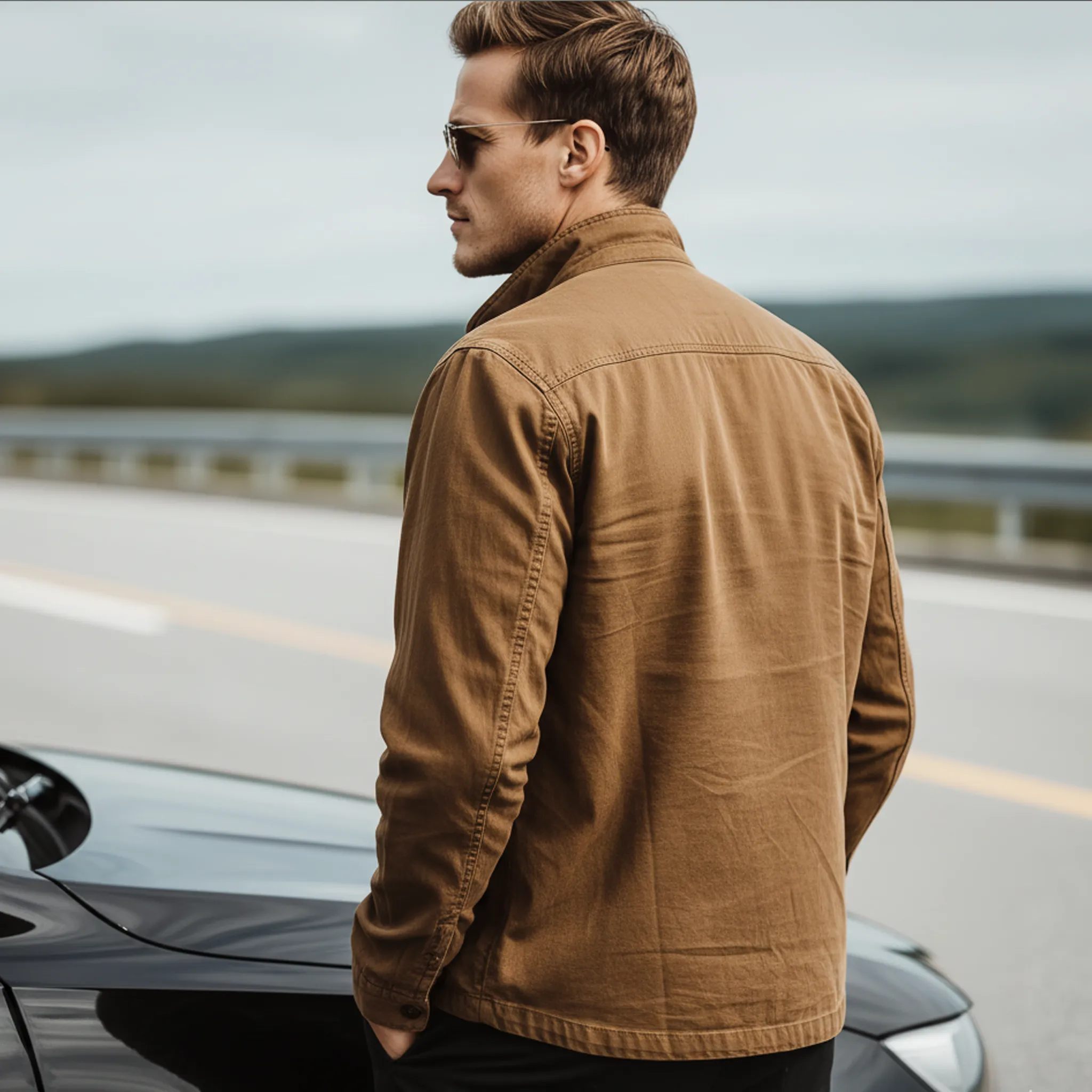 Men's Classic Casual Western Style Stand Collar Washed Twill Cotton Jacket MTA2904K2K sold by Manly product image thumbnail 3