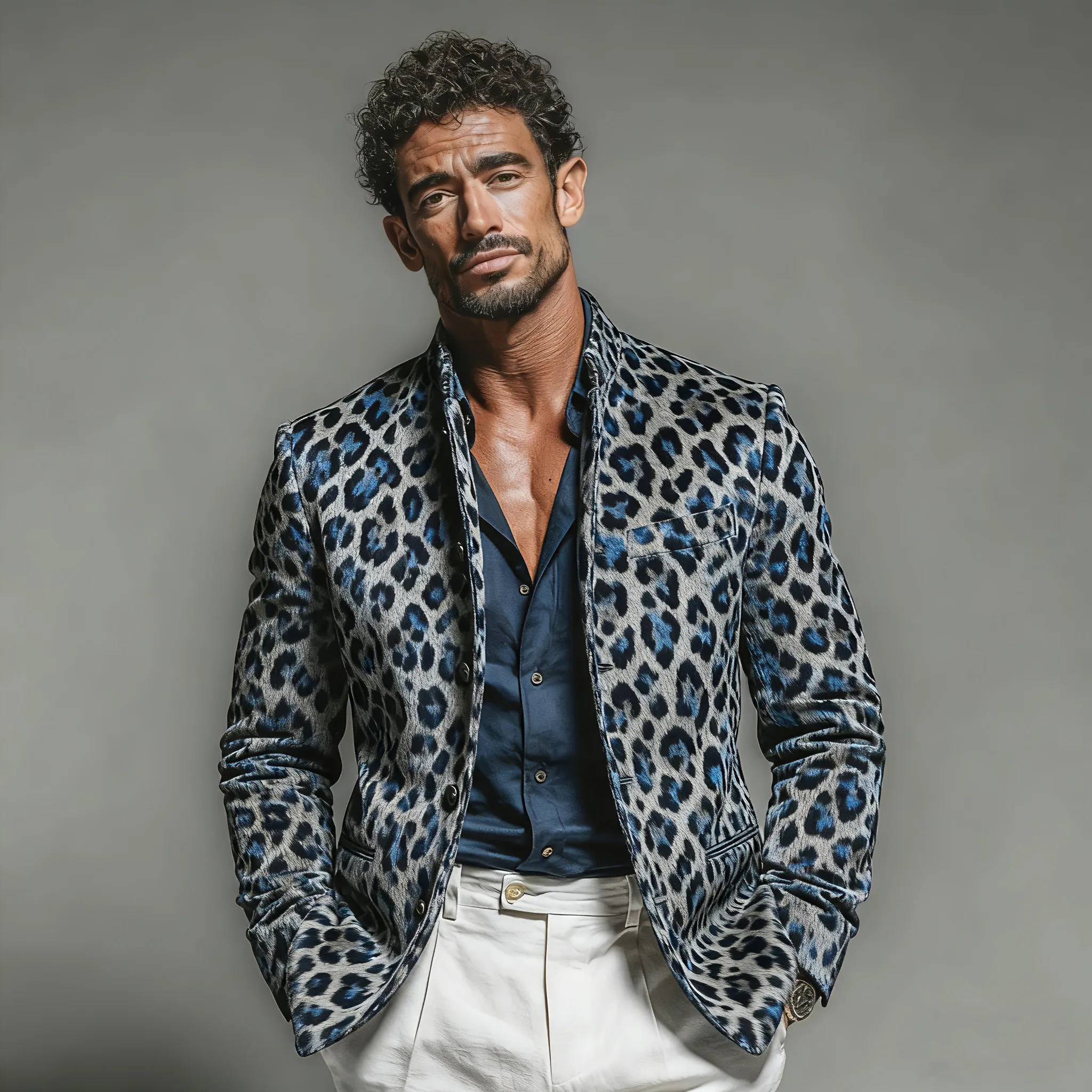 Men's Fashionable And Unique Leopard Print Faux Suede Stand Collar Jacket MTA2958K2K sold by Manly product image thumbnail 3