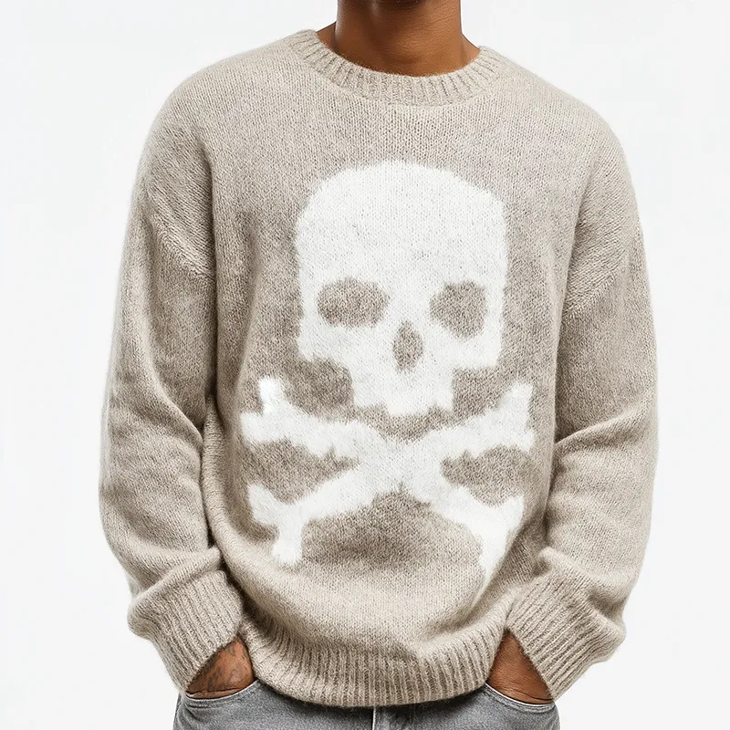 Men's Retro Casual Knitted Skull Round Neck Pullover Sweater MTA2987K4TO sold by Manly product image thumbnail 2