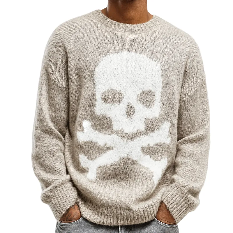 Men's Retro Casual Knitted Skull Round Neck Pullover Sweater MTA2987K4TO sold by Manly