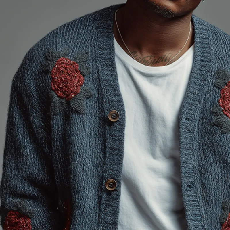 Men's Retro Casual Knitted Floral Embroidered Button Cardigan MTA2970K6TO sold by Manly product image thumbnail 3