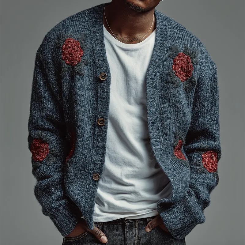 Men's Retro Casual Knitted Floral Embroidered Button Cardigan MTA2970K6TO sold by Manly product image thumbnail 2