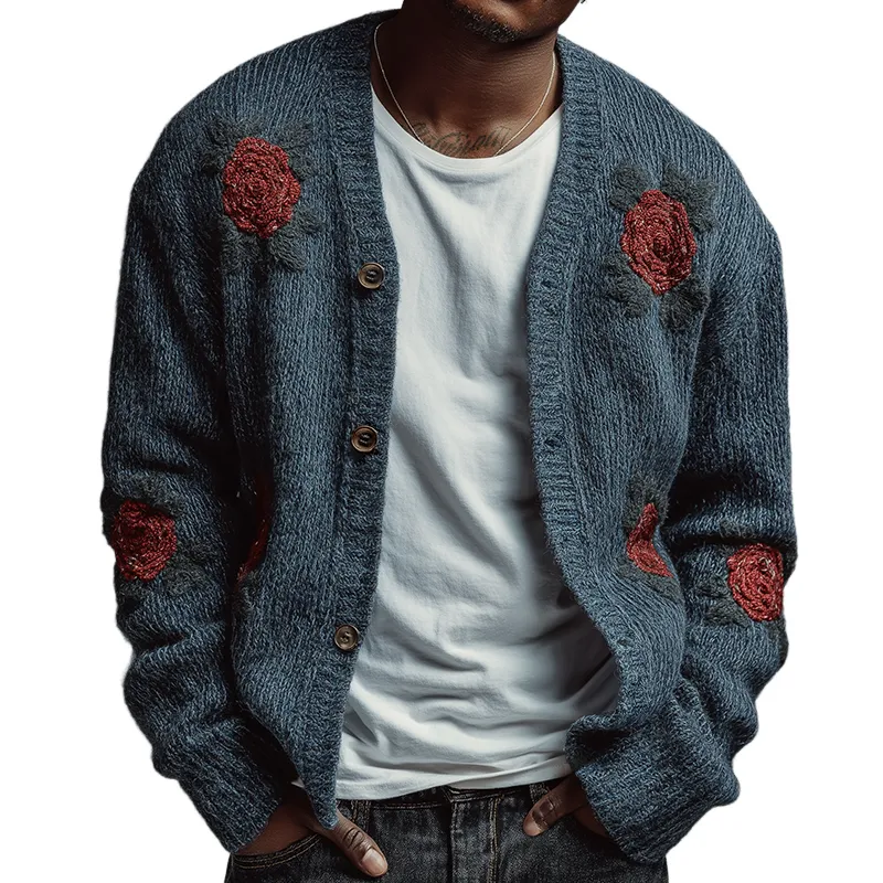 Men's Retro Casual Knitted Floral Embroidered Button Cardigan MTA2970K6TO sold by Manly