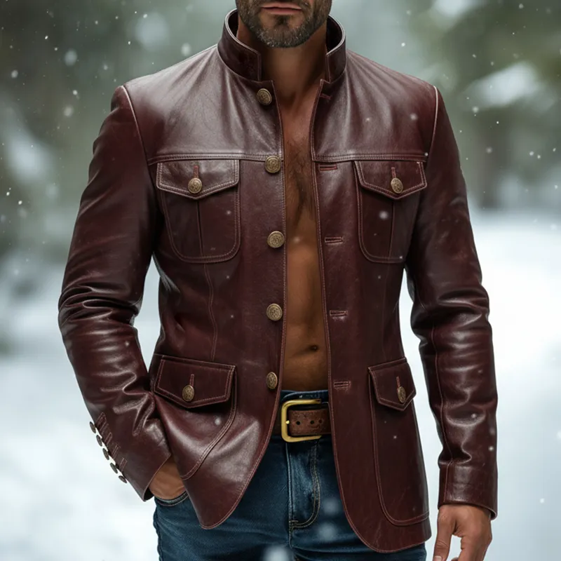 Men's Retro Casual PU Stand Collar Leather Jacket MTA2824K0TO sold by Manly product image thumbnail 2