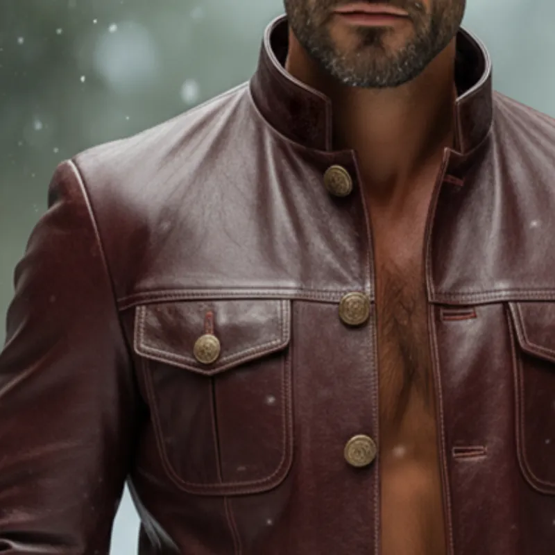 Men's Retro Casual PU Stand Collar Leather Jacket MTA2824K0TO sold by Manly product image thumbnail 3
