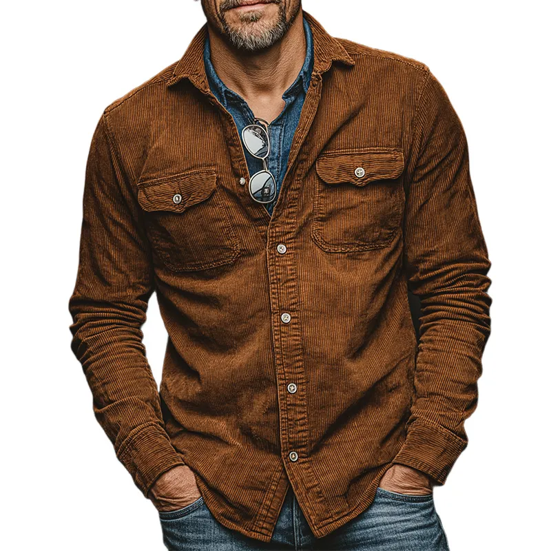 Men's Retro Casual Corduroy Lapel Shirt Jacket MTA2884K8TO sold by Manly