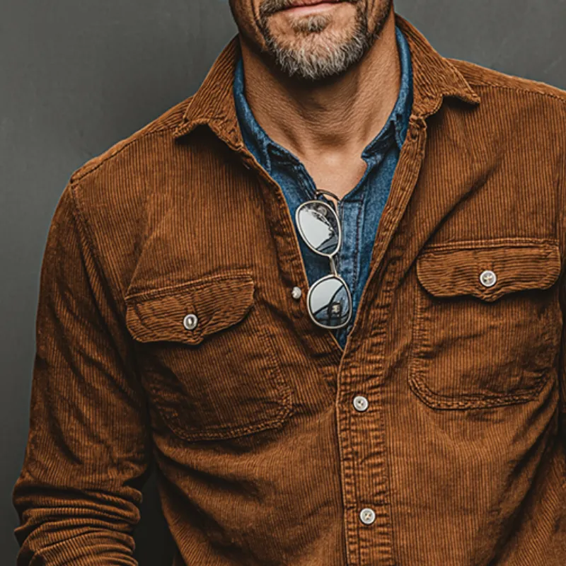 Men's Retro Casual Corduroy Lapel Shirt Jacket MTA2884K8TO sold by Manly product image thumbnail 3