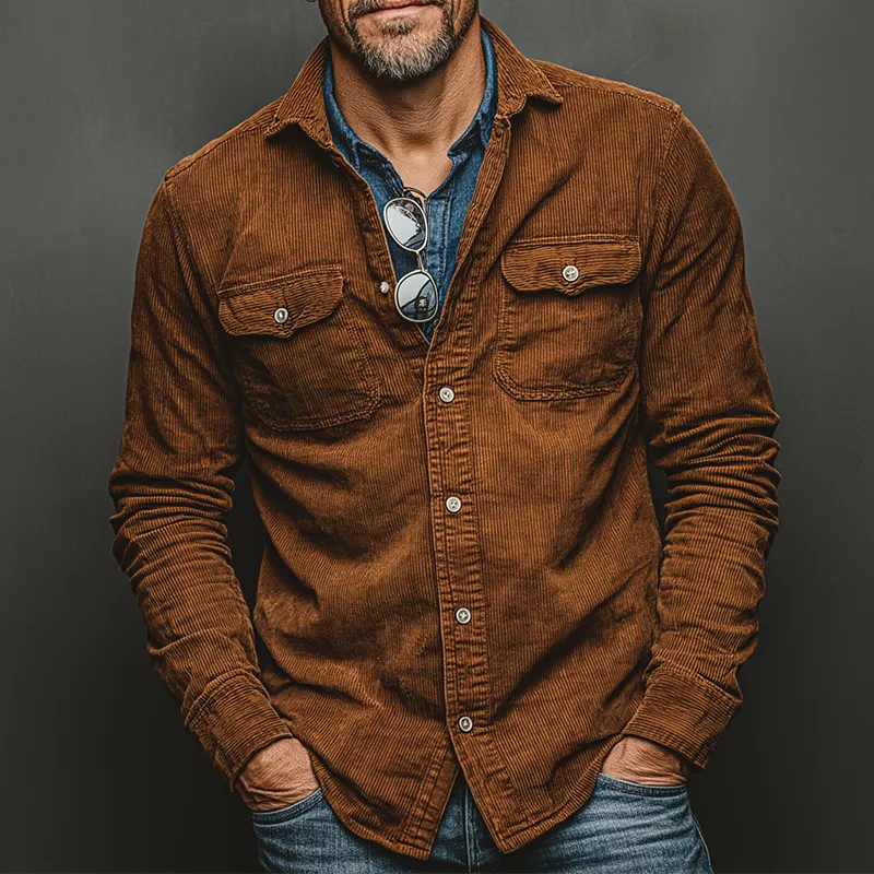 Men's Retro Casual Corduroy Lapel Shirt Jacket MTA2884K8TO sold by Manly product image thumbnail 2