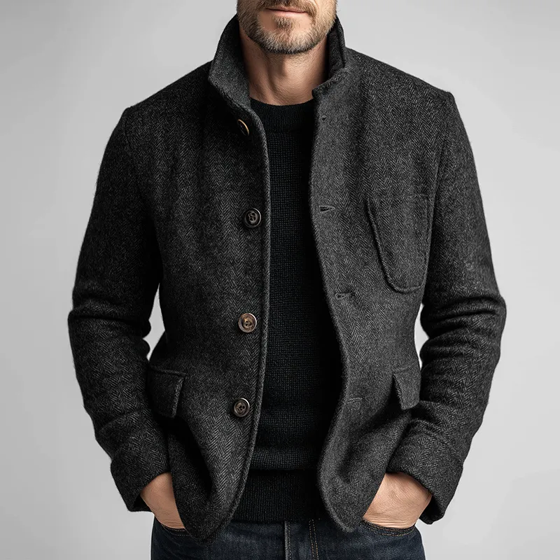 Men's Retro Casual Herringbone Stand Collar Jacket MTA2862K8TO sold by Manly product image thumbnail 2