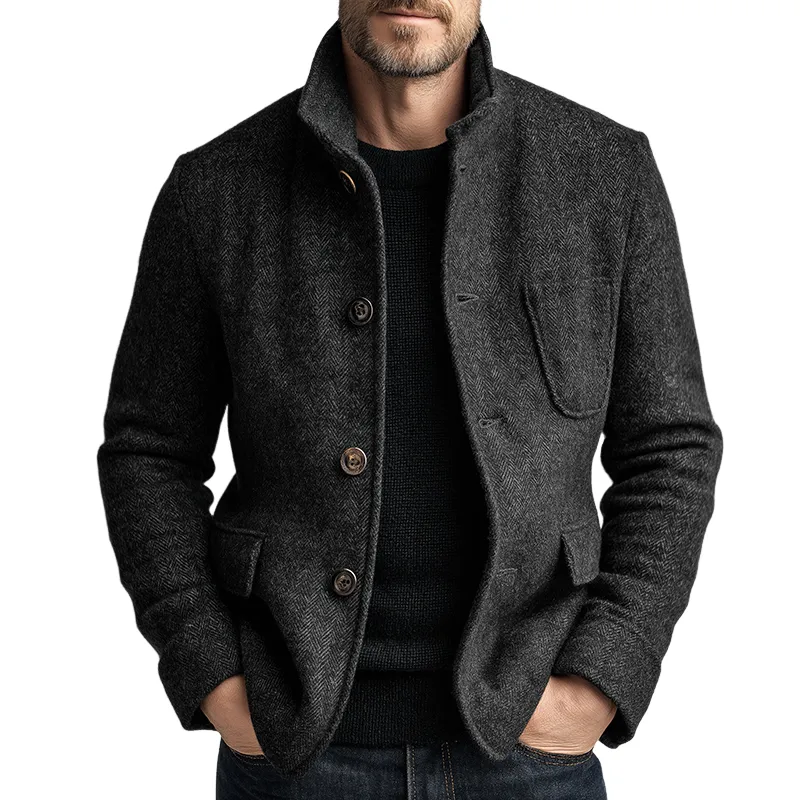 Men's Retro Casual Herringbone Stand Collar Jacket MTA2862K8TO sold by Manly