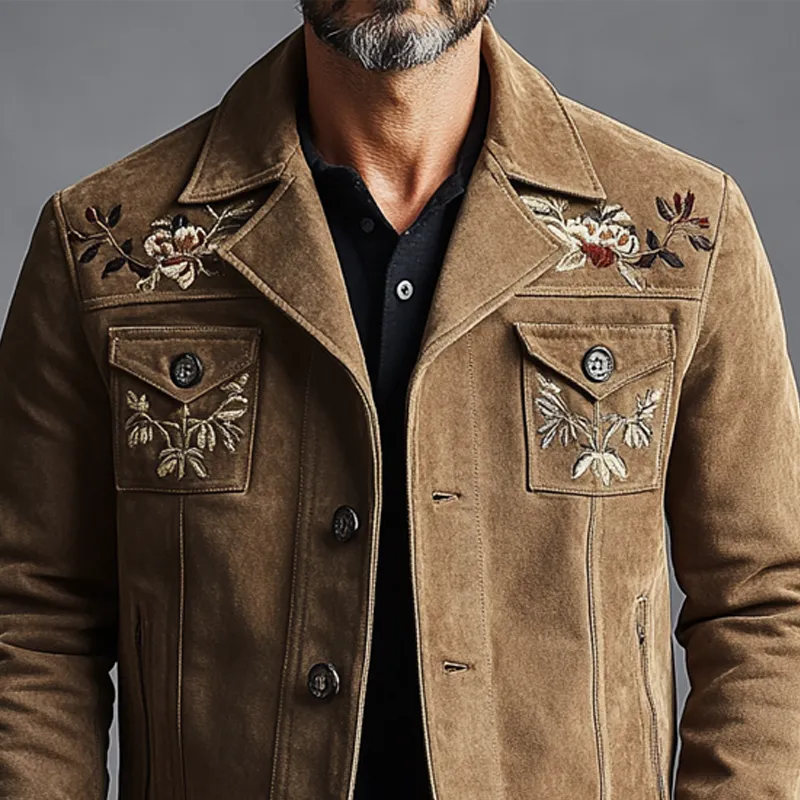 Men's Faux Suede Embroidered Lapel Button Jacket MTA2835K5X sold by Manly product image thumbnail 3