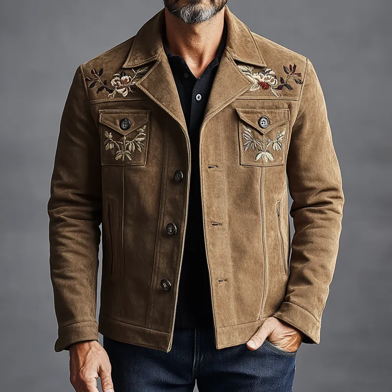 Men's Faux Suede Embroidered Lapel Button Jacket MTA2835K5X sold by Manly product image thumbnail 2