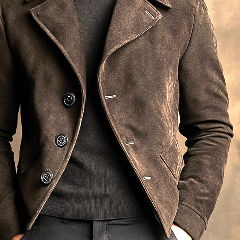 Men's Solid Color Faux Suede Lapel Button Jacket MTA2840K0X sold by Manly product image thumbnail 3