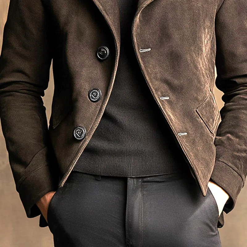 Men's Solid Color Faux Suede Lapel Button Jacket MTA2840K0X sold by Manly product image thumbnail 4