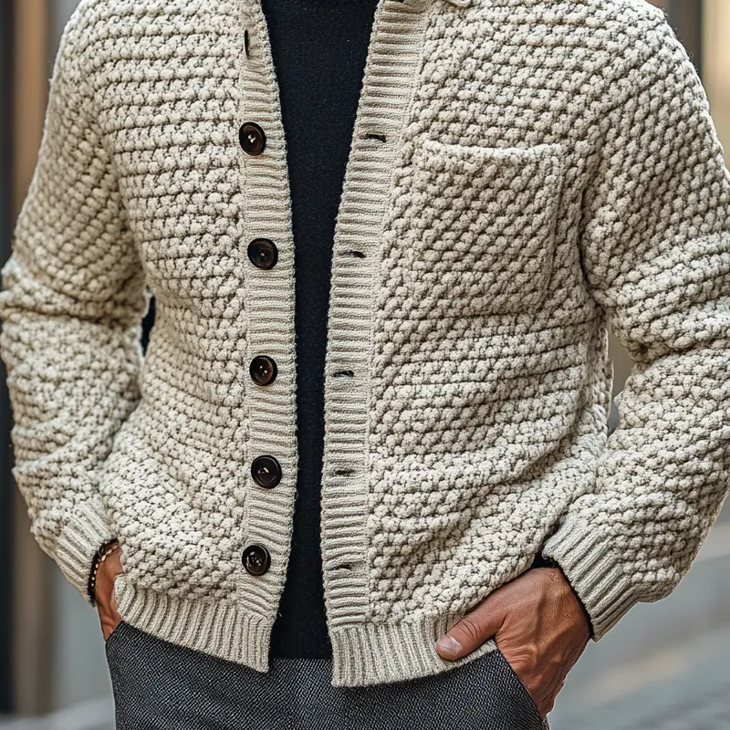 Men's Knitted Jacquard Collar Button-Up Cardigan MTA2896K4X sold by Manly product image thumbnail 4
