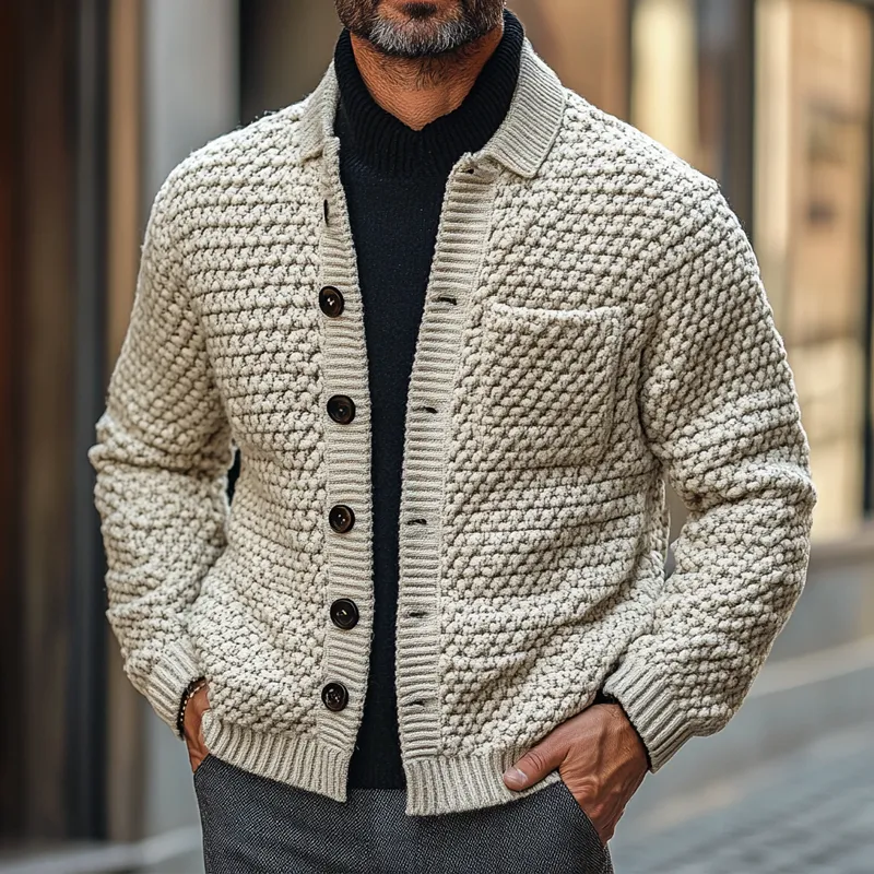 Men's Knitted Jacquard Collar Button-Up Cardigan MTA2896K4X sold by Manly product image thumbnail 2