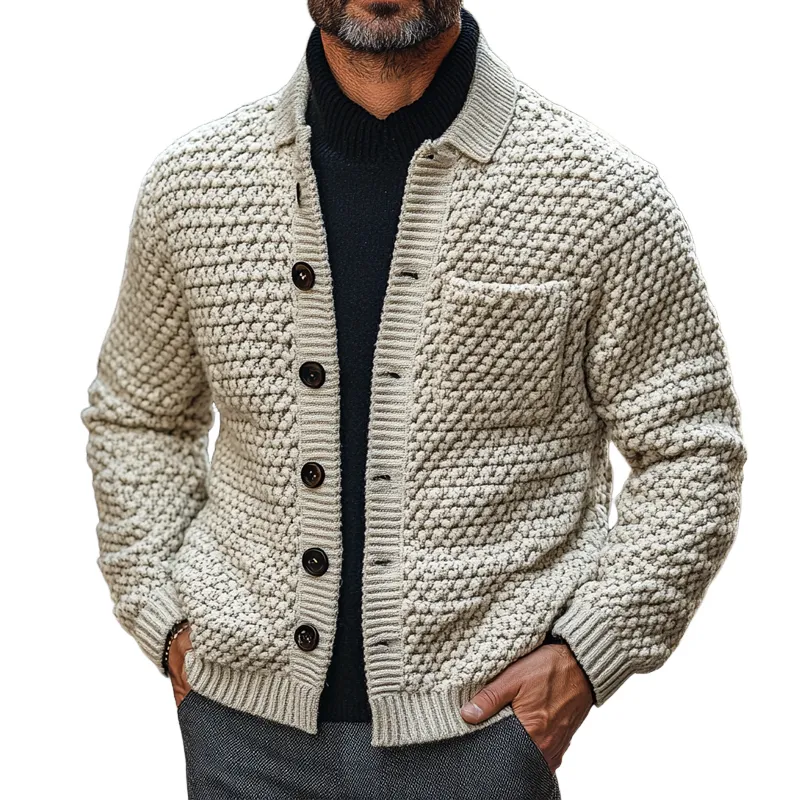 Men's Knitted Jacquard Collar Button-Up Cardigan MTA2896K4X sold by Manly