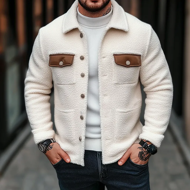 Men's Color-blocked Pocket Fleece Collar Jacket MTA2835K1X sold by Manly product image thumbnail 2