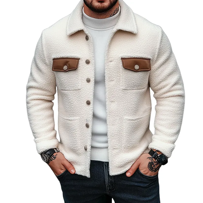 Men's Color-blocked Pocket Fleece Collar Jacket MTA2835K1X sold by Manly