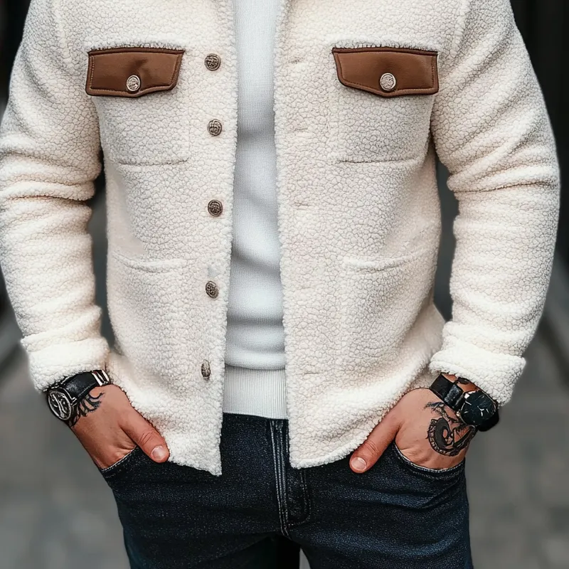 Men's Color-blocked Pocket Fleece Collar Jacket MTA2835K1X sold by Manly product image thumbnail 4