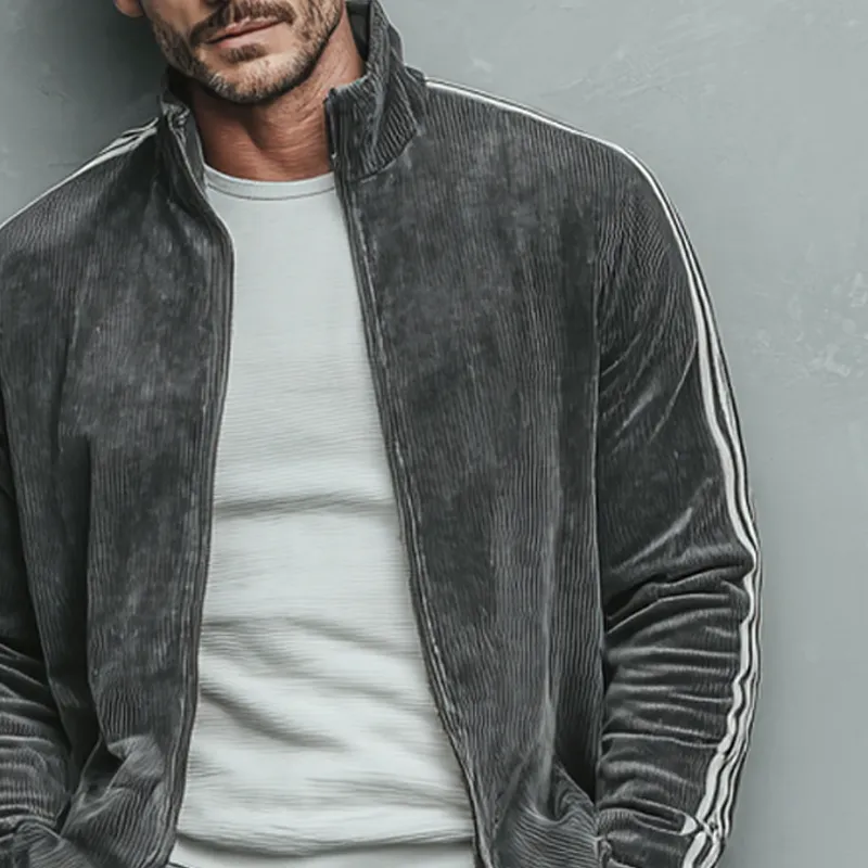 Men's Corduroy Striped Color Block Stand Collar Zip-Up Jacket MTA2995K0X sold by Manly product image thumbnail 3