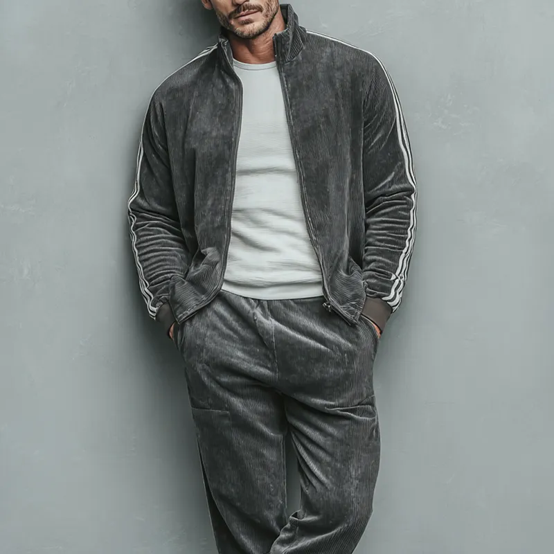 Men's Corduroy Striped Color Block Stand Collar Zip-Up Jacket MTA2995K0X sold by Manly product image thumbnail 4