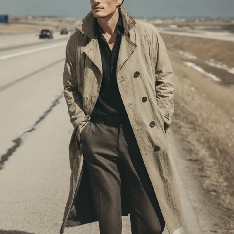 Men's Solid Color Cotton Long Trench Coat MTA2959K4X sold by Manly product image thumbnail 2