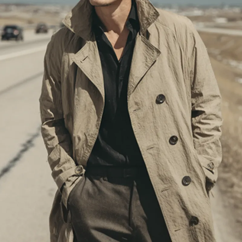 Men's Solid Color Cotton Long Trench Coat MTA2959K4X sold by Manly product image thumbnail 3