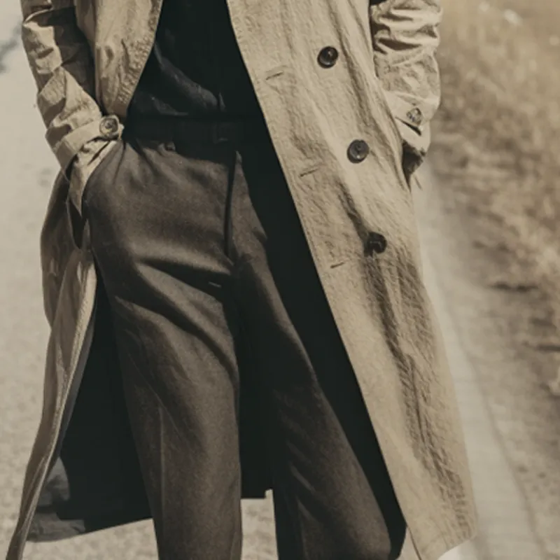 Men's Solid Color Cotton Long Trench Coat MTA2959K4X sold by Manly product image thumbnail 4