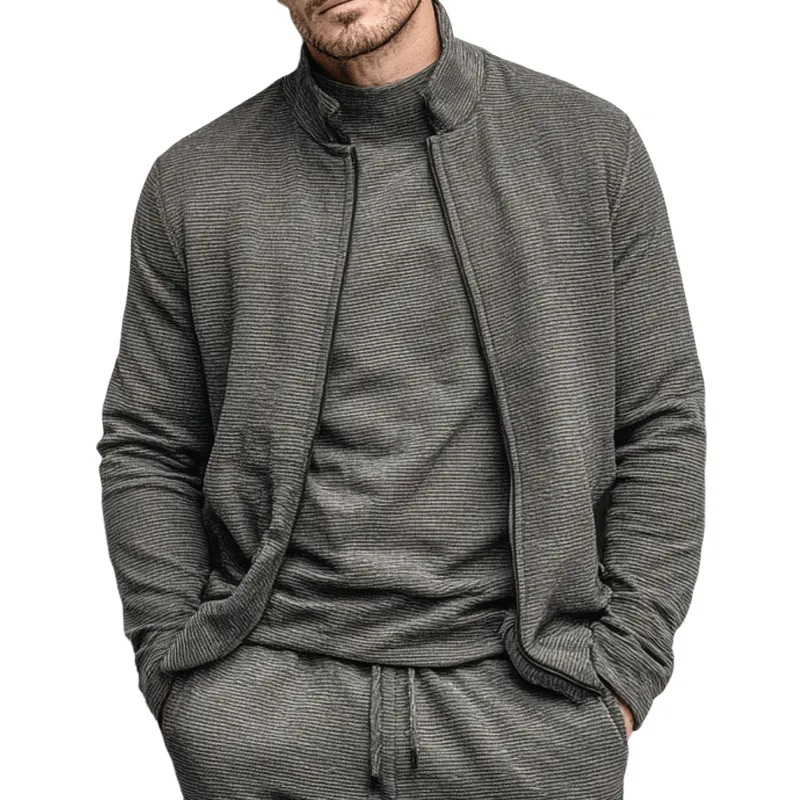 Men's Blended Stand-up Collar Striped Textured Jacket MTA2977K4X sold by Manly